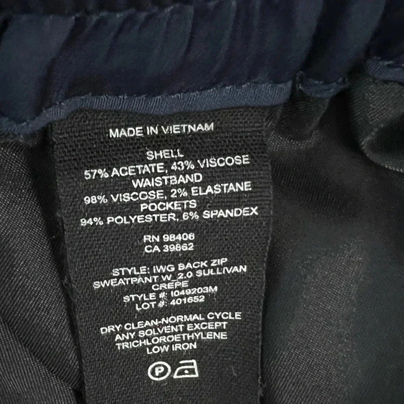 Theory Crepe Navy Blue Drawstring Waist Pull On Pants Zip Ankle Casual Size S - Picture 8 of 10